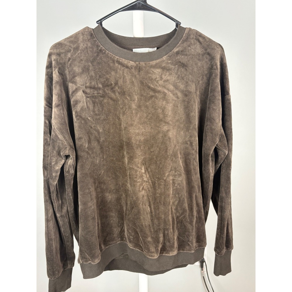 Vince Womens XS Velour Crewneck Sweatshirt Brown Cotton Velvet Long Sleeve Top